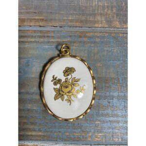Vintage Hand Painted Gold Floral Porcelain Pendant